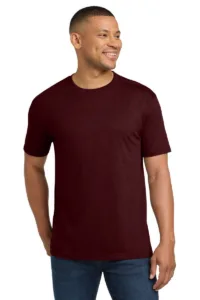 Man modeling burgundy Next Level tri-blend t-shirt with retail-quality softness for branded giveaways