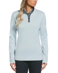 Original Penguin women's Clubhouse quarter-zip fleece pullover in pale blue with mock neck