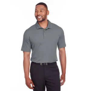 PUMA Golf Icon men's polo shirt in grey with three-button placket and silicone cat logo on sleeve