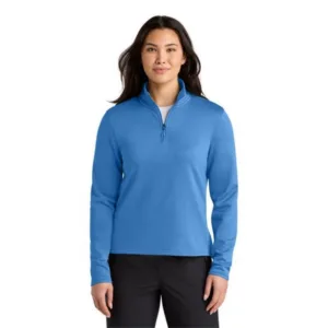 The North Face women's Aim quarter-zip fleece pullover in blue with recycled polyester construction