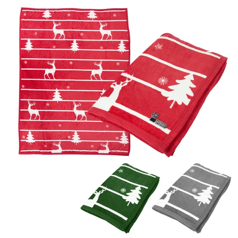 Winter’s Nap holiday throw blanket with reindeer and Christmas tree pattern