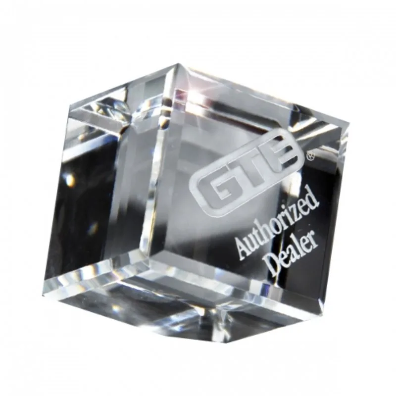 Large cube award made from optic crystal for employee recognition ceremonies