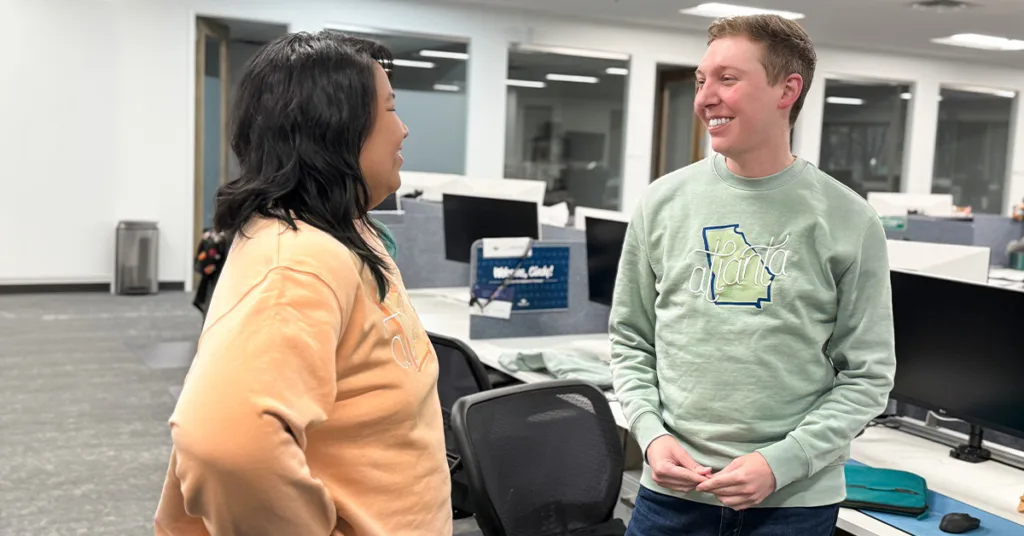 Pinnacle employees wearing Atlanta sweatshirts