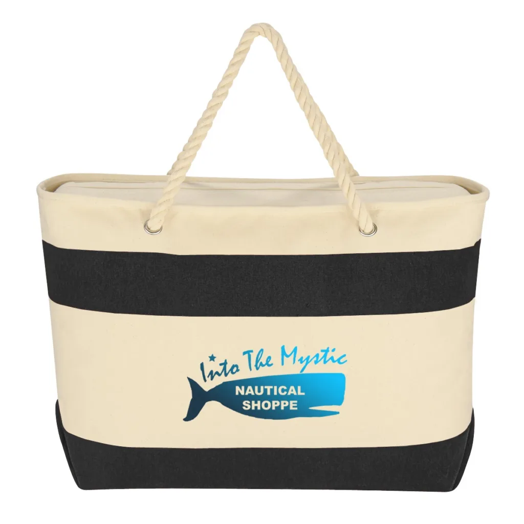 Large custom beach tote with rope handles