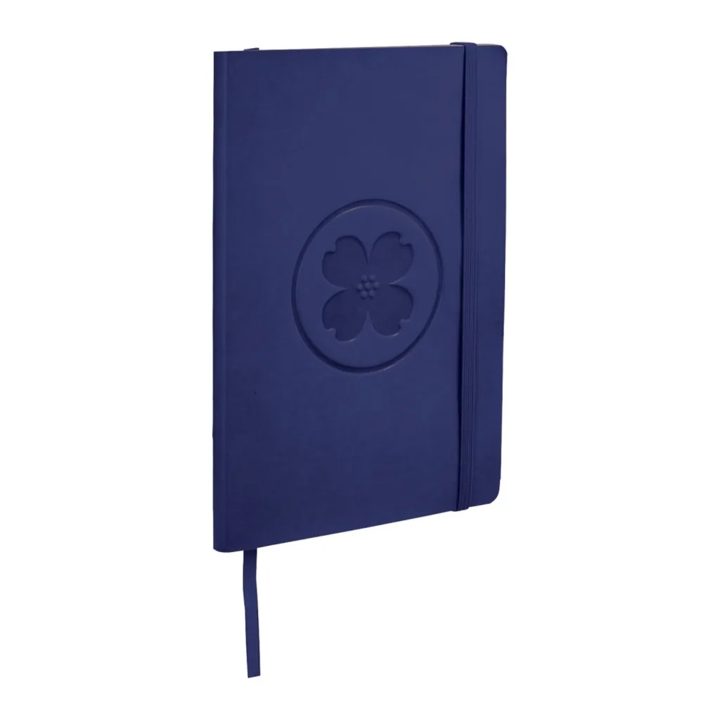 Custom journal with flower logo sold as promotional items for small businesses