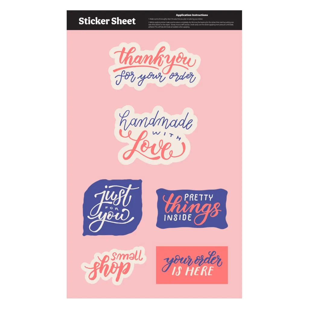 custom sticker sheet with various messages sold as affordable promotional items