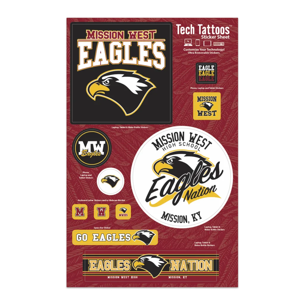 custom temporary tattoos on full color sheet with school logos