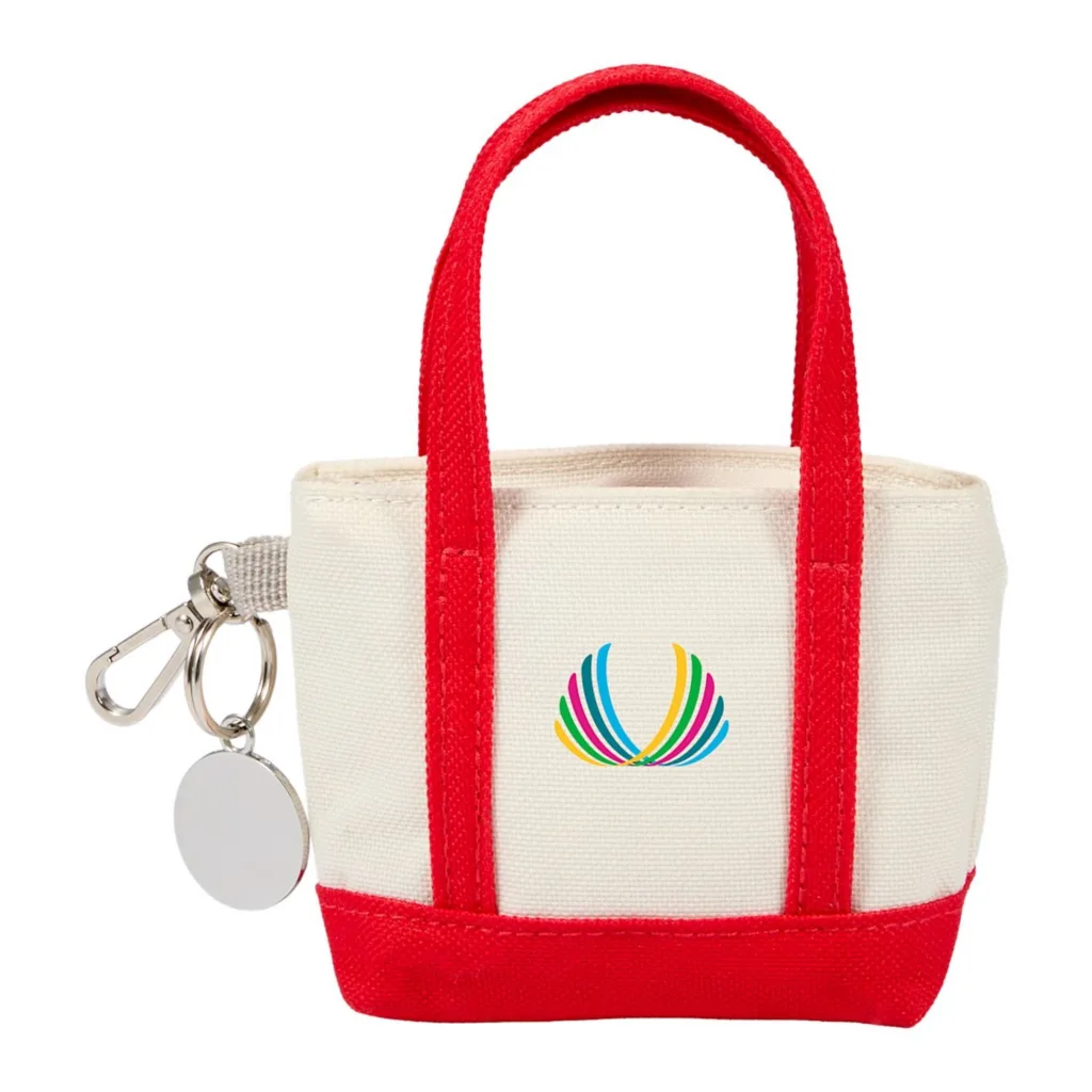 Mini merch canvas tote charm with logo