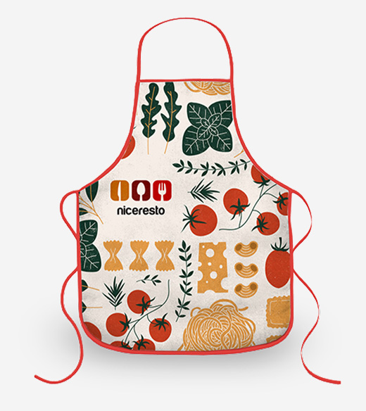Branded apron with red trim