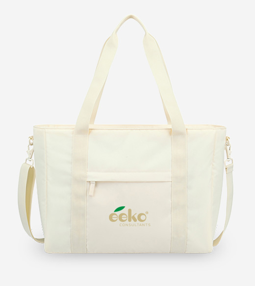 A clean, off-white recycled fabric tote bag