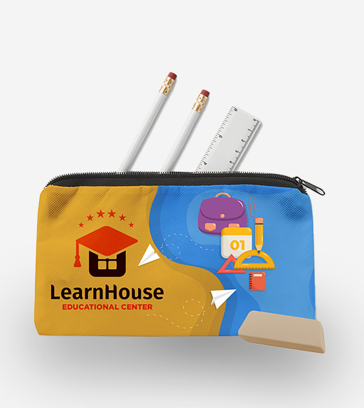 full color pencil pouch with pencils and ruler sticking out of the top