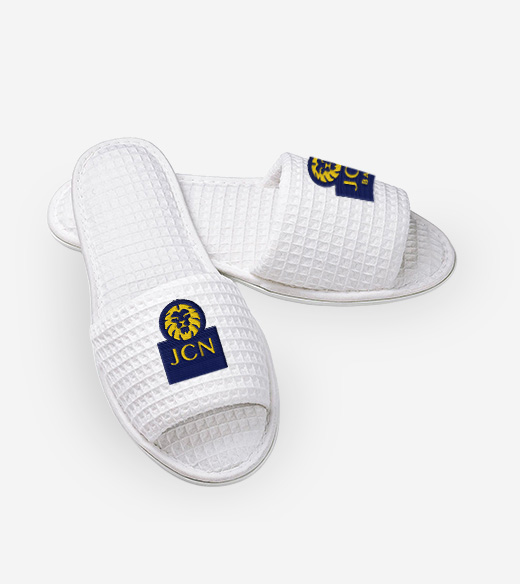 White waffle-knit open-toe spa slippers 